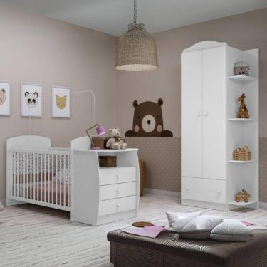 Imagem de Berço Cômoda Com Colchão Incluso E Guarda-roupa 2 Portas 1 Gaveta Multimóveis Mp4373 Branco/colorido