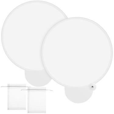Imagem de Roowest 2 peças, 2 peças, leque dobrável redondo com bolsa, ventiladores de disco voador dobráveis coloridos de poliéster, ventiladores portáteis portáteis compactos, dobráveis, ventiladores de
