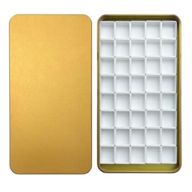 Imagem de FCLUB Caixa de lata de tinta para paleta de aquarela com 40 meias formas vazias de plástico branco, quadrados magnéticos - paleta de aquarela portátil DIY para artistas