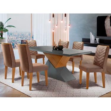 Imagem de Sala de Jantar Aster 180cm MDF Canto Reto com 6 Cadeiras Liz Moderna