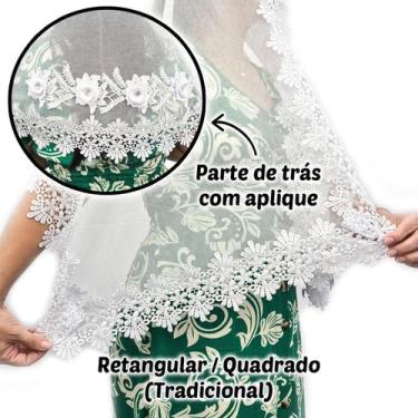 Imagem de Véu Ccb Congregação Cristã Aplique Floral 3D Com Strass Adulto mod. Ja