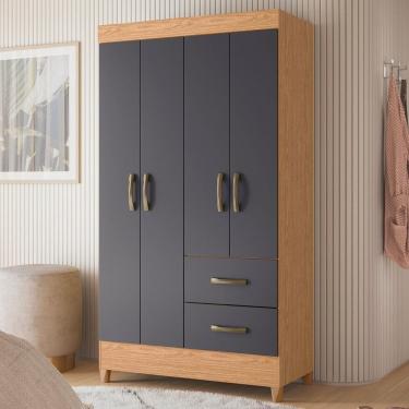 Imagem de Guarda-roupa Solteiro 4 Portas 2 Gavetas Mobi Freijó/Titanium