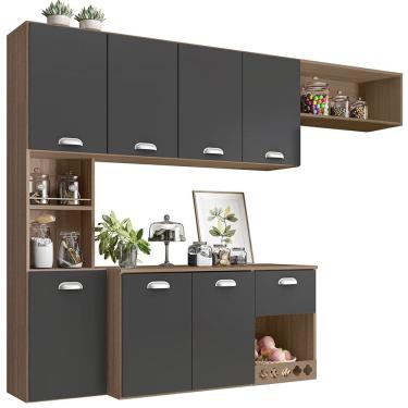 Imagem de Cozinha Suspensa 7 Portas 180 cm Mali Carvalho Grafite PLN