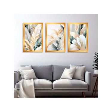 Imagem de Quadros Decorativos Flores Folhagem Tons Claros Sala de Estar - Pri D'