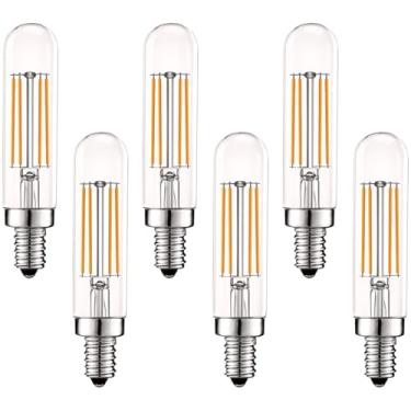 Imagem de Luxrite Lâmpada de LED E12 vintage equivalente a 60W, T6 T6,5, 500 lúmens, 2700K (branco quente), lâmpadas de tubo de LED de candelabro regulável 5W, vidro transparente, lâmpada tubular de filamento Edison, listado pela UL (pacote com 6)