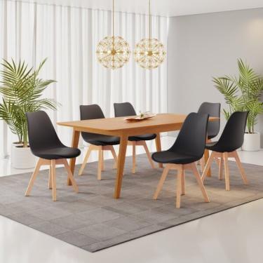 Imagem de Conjunto Mesa Retangular Mdf Com 6 Cadeiras Saarinen Pp Preto