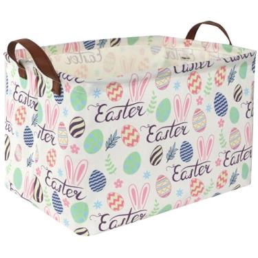 Imagem de Sanjiaofen g Cestas de Páscoa retangulares, organizador de caixas de armazenamento de Páscoa para crianças. Linda cesta de armazenamento com alças. Meninos e meninas, decoração de ovos de coelhinho de Páscoa, brinquedos, livros, presentes de Páscoa (ovos de coelhinho da Páscoa)