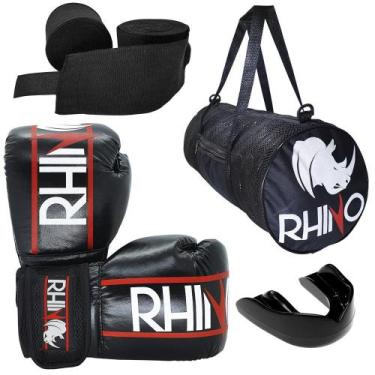Imagem de Kit Treino Boxe Rhino Bolsa Fitness Luva Boxe Bandagem Bucal