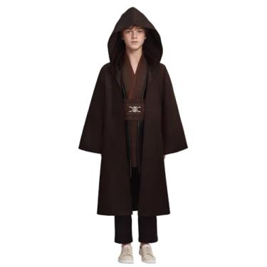 Imagem de Dingmcoy Roupão com capuz de luxo Anakin fantasia para crianças, túnica de cavaleiro, fantasia Jedi, Halloween, cosplay, uniforme, Marrom, P