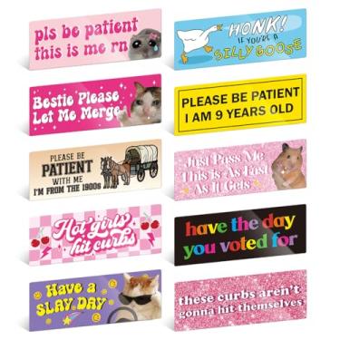 Imagem de Yoppix 10 peças divertido ímã de para-choque de carro divertido ímãs magnéticos adesivos para carros, caminhões, metal adultos meninas gostosas hit freios novo motorista Please Be Patient impermeável