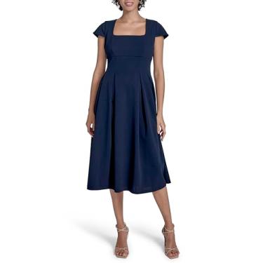 Imagem de Calvin Klein Vestido midi feminino de festa com gola quadrada, Índigo, 42