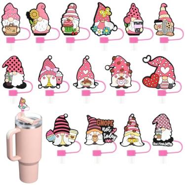 Imagem de 15 peças de tampas de palha de gnomo rosa para copos, 10 mm 1 cm topo de palha para copo Stanley 30 & 1,134 g Stanley Cups acessórios presentes para mulheres lembrancinhas de festa