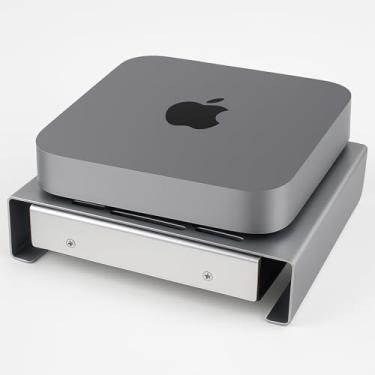 Imagem de Suporte de alumínio com ventilador de resfriamento, compatível com Mac mini - organizador de mesa para roteador, interruptor, caixa de TV, mini PC - Design de dissipação de calor para uso em casa