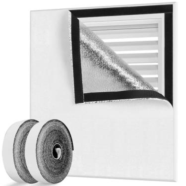 Imagem de UNIFAMILY Capa de ventilador de sótão de 116,8 x 96,5 cm com gancho autoadesivo e fita adesiva, capa de obturador de isolamento de teto de sótão de alumínio, tampa de vedação do obturador do