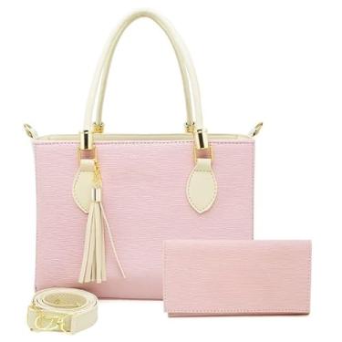 Imagem de Kit bolsa + carteira Tradicional Moderna Transversal Feminina (ROSA/MARFIM,M)