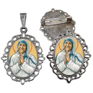 Imagem de Broche com Relicario Cor Prata Santa Teresa de Calcutá Terno Noivo lap