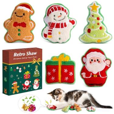Imagem de Retro Shaw Brinquedos de erva-dos-gatos de Natal com som enrugado, pacote com 5, brinquedos para gatos com Silvervine e erva de gato para Natal, brinquedo interativo para gatos e gatinhos