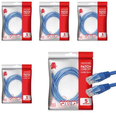 Imagem de 5x Cabo De Rede Internet Gigabit Cat5e Até 1gb Azul 5 Metros - 5+