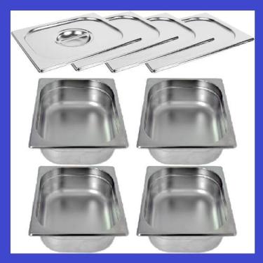 Imagem de Kit de 4 Cubas Gastronômicas Com Tampa Buffet Inox 1/2 100mm - Zepper