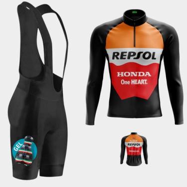 Imagem de Conjunto Masculino Camisa Repsol Pro Manga Longa + Bretelle Forro Gel 