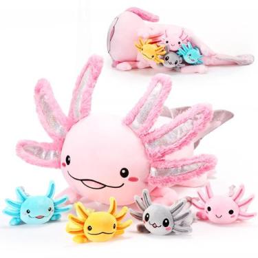 Imagem de Conjunto de pelúcia Aoriher Axolotl 60 cm com 4 bebês de pelúcia