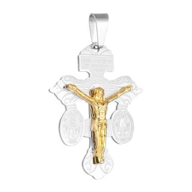 Imagem de COTTVOTT Crucifixo de indulgência de perdão com São Bento e Medalha Milagrosa Tripla Ameaça Crucifixo Criação de Colar Pingente Cruz, Mulheres Homens Católica Pingente Pingente Pingente de Cruz (Cor