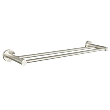 Imagem de Acessórios para banheiro em aço inoxidável escovado, toalheiro de parede, suporte para papel, gancho para roupão, porta-copos, suporte para escova de vaso sanitário (barra dupla para toalhas)