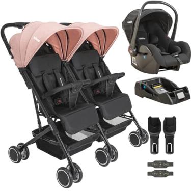Imagem de Carrinho Kiddo para Gemeos com Bebe Conforto Base Mascote Rosa