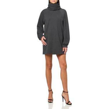 Imagem de Norma Kamali Minivestido feminino de gola rolê com manga raglan grande, Cinza escuro mesclado, PP