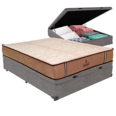 Imagem de Cama Box Baú Viúvo e Colchão Madrid Molas V-tech, Cinza