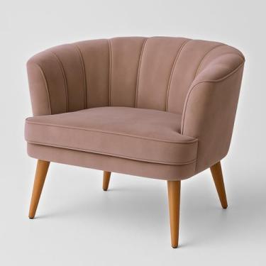 Imagem de Poltrona Estofada para Sala de Estar Moderna Tecido Veludo Pés Palito 