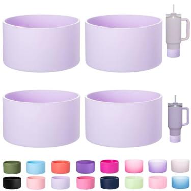 Imagem de LONPARRY Pacote com 4 botas de silicone para Stanley Cup Quencher IceFlow borracha protetor de manga inferior para copo Stanley Tumbler simples moderno Owala carro viagem copo fundo (4 nevoeiros)