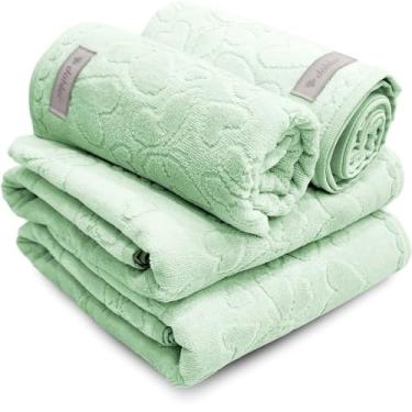 Imagem de Jogo de Toalhas Banhão Gigante Dohler Romance Coração Borboletas 100% Algodão Aveludada 4Pçs (Verde)