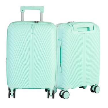 Imagem de Mala Viagem de Bordo Padrão ANAC Polipropileno Resistente Rodas 360° graus Cadeado Antifurto Conjunto com Frasqueira Rígida De Mão (Verde, Mala 8Kg)