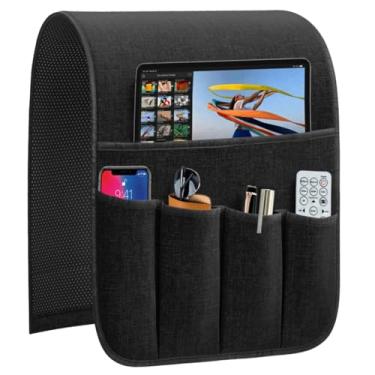 Imagem de QingLemon Organizador de apoio de braço antiderrapante com controle remoto, suporte de poltrona para poltrona, poltrona, sofá reclinável, cabeceira, com 5 bolsos de armazenamento para tablet, telefone