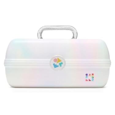 Imagem de Caboodles Caixa de maquiagem para meninas, opala branca, caixa organizadora de maquiagem de plástico rígido, espelho embutido, trava segura para viagens seguras, armazenamento espaçoso para itens