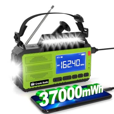 Imagem de Rádio meteorológico de emergência, rádio solar com manivela AM/FM NOAA 10.000 mAh, rádio de alerta climático com lanterna de 3 modos, lâmpada de leitura, alarme SOS, bússola, conector de fone de