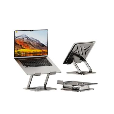 Imagem de Suporte para laptop - rotação de 360 graus, suporte duplo, material de aço carbono, com capacidade de carga de até 10 kg, placa de base ventilada, eixo mecânico AR, ajuste de altura e ângulo, dobrável