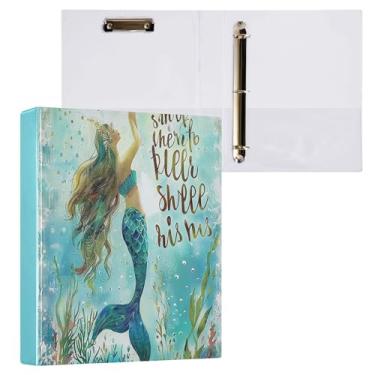 Imagem de Fichário de sereia redondo com 3 anéis para prancheta para escritório, escola, material de trabalho, pasta de arquivos, capacidade de 200 folhas, fácil de abrir