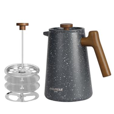 Imagem de Cafeteira francesa POLIVIAR, prensa de café de 1000 ml com cabo de madeira verdadeira, isolamento de parede dupla e tela de filtro duplo, aço inoxidável de grau alimentício para bom café e chá, JX2025
