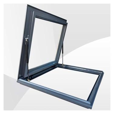 Imagem de Janela de teto de casa claraboia, janela de poço de iluminação subterrânea com vidro de camada dupla, tampa de escotilha de escape de teto pequeno no sótão, porta de segurança de montagem embutida, 58