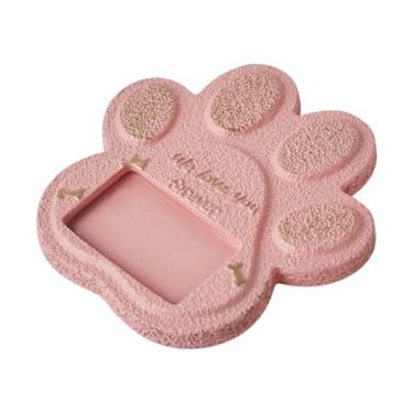 Imagem de KiBcsLic Lápide em formato de pata para cachorro, lápide de 5,9x5,9x0,6 polegadas, acessórios, marcador de sepultura de cimento com moldura para foto, Rosa