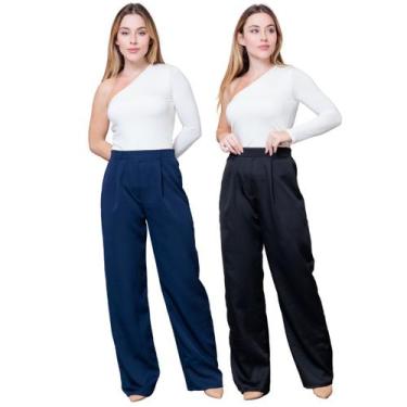 Imagem de Kit 2 Calças Pantalona Feminina de Alfaiataria Lisa com Pregas - Maran