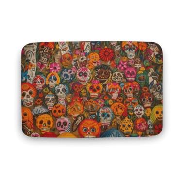 Imagem de QMNLKH Tapete de banho, tapete de porta grande, absorção de água, secagem rápida, antiderrapante, macio e grosso, arte popular mexicana, tapete impresso para chuveiro, quarto