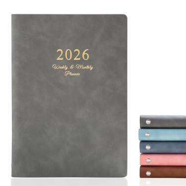 Imagem de KaiRuiYing Caderno de agenda recarregável A5 tamanho 6 anéis de couro PU diário com bolsos, divisórias, refil de papel (cinza normal)