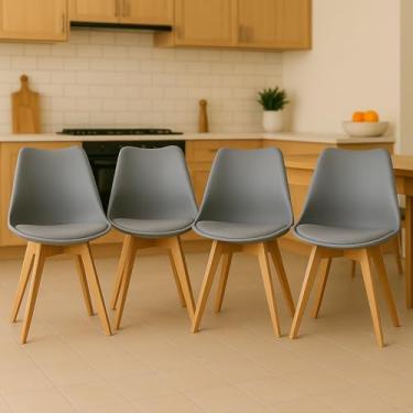 Imagem de Kit 4 Cadeiras para Sala Mesa de Jantar Leda Wood Saarinen Base de Madeira Cinzas
