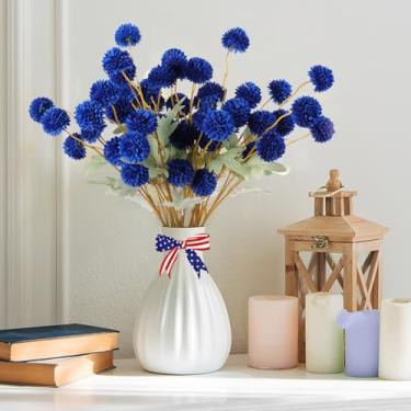 Imagem de Hananona 12 peças de flores artificiais de crisântemo, mini pompom kiku azul, flores patrióticas, arranjos florais falsos, peça central de 4 de julho para decoração de cozinha doméstica (12, azul)