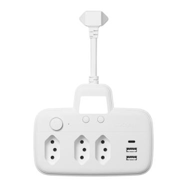 Imagem de Extensao Eletrica, Extensão Tomada, Régua Tomada, Régua de Energia, Filtro de Linha com Luz, 3 Tomadas, 2 Interfaces USB, 1 Porta USB Tipo-C, Suporte a Tensão de 110-220V, Potência de 2200W