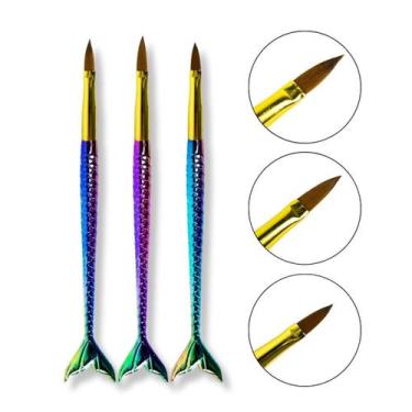 Imagem de Kit 3 Pincéis Sereia Alongamento Unha Nail Design Porcelana - Arte Sed