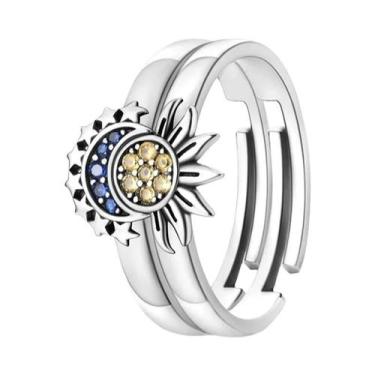 Imagem de Mulheres Ajustável 925 Prata Esterlina Amor Coração Sol Lua Estrela Ír